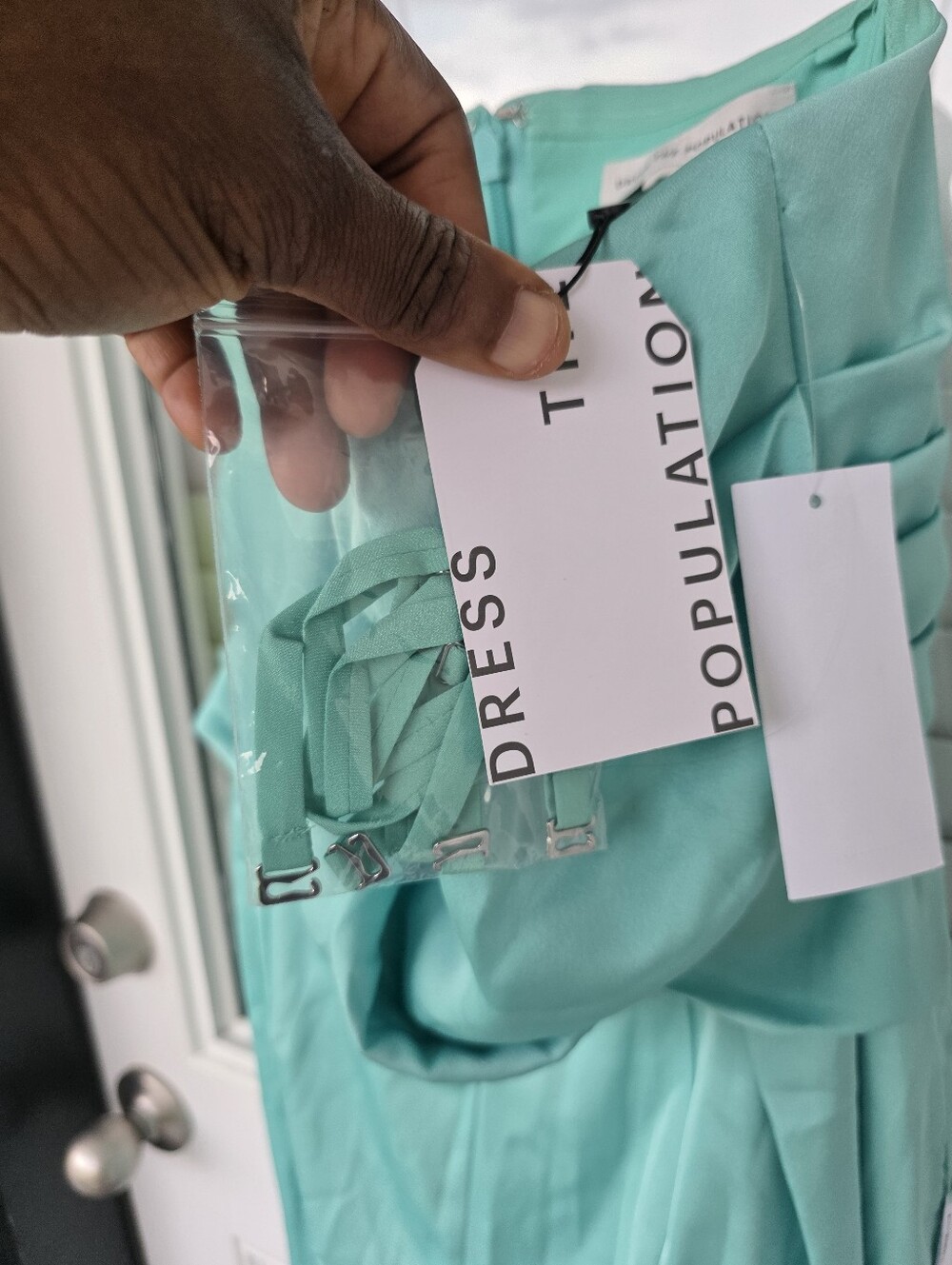 Dress The Population Mint Green Satin Wide Leg Jumpsuit Ruched Cowl Neck Size M - Picture 8 of 12